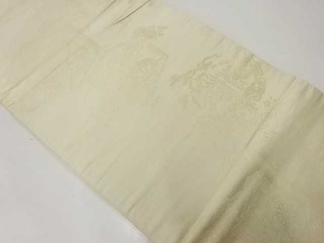 アンティーク　御所車に松・草花模様織出し丸帯（材料）